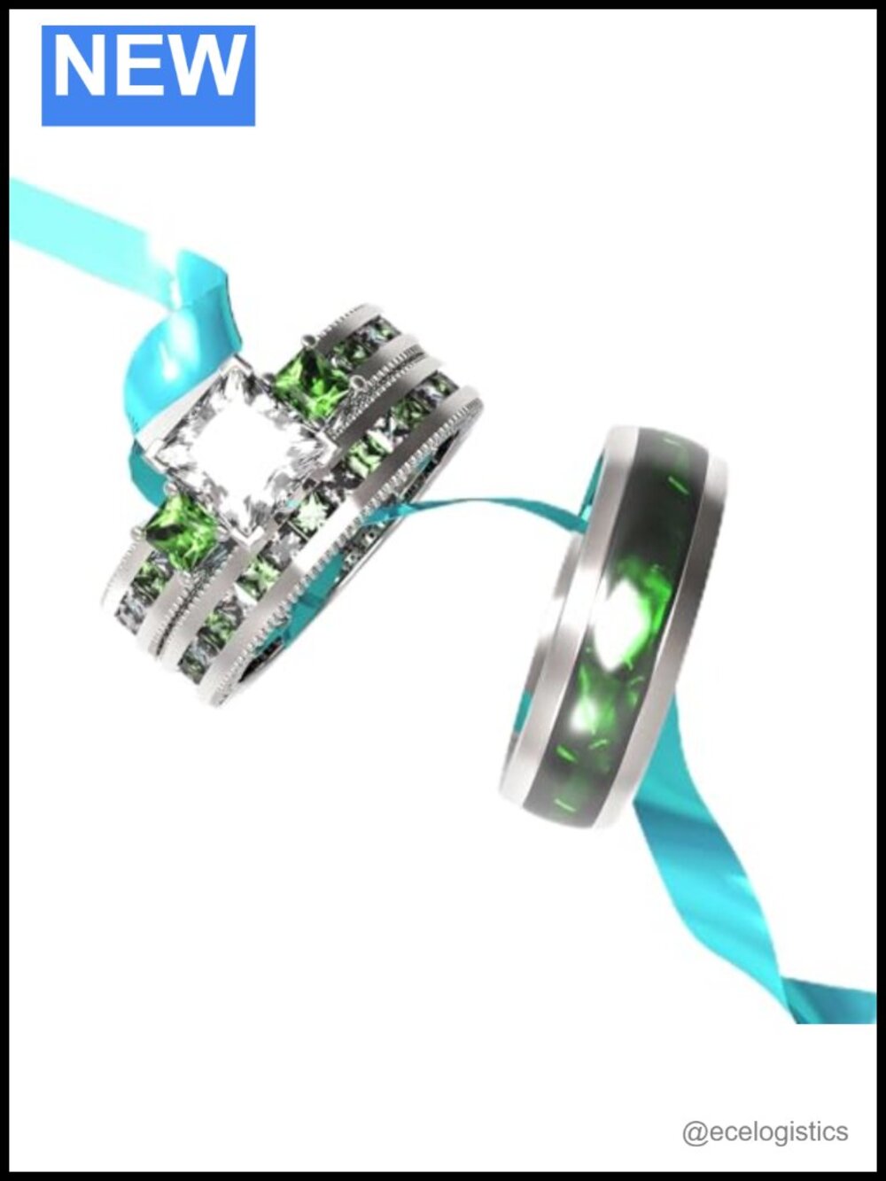 Couple Ring Bridal Set 925 Sterling Silver Moissanite Titanium Band